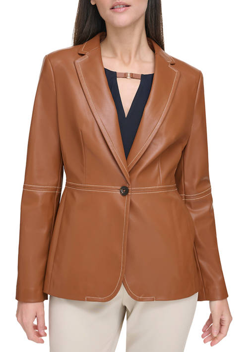 Tommy Hilfiger  Womens Faux Leather One Button Blazer